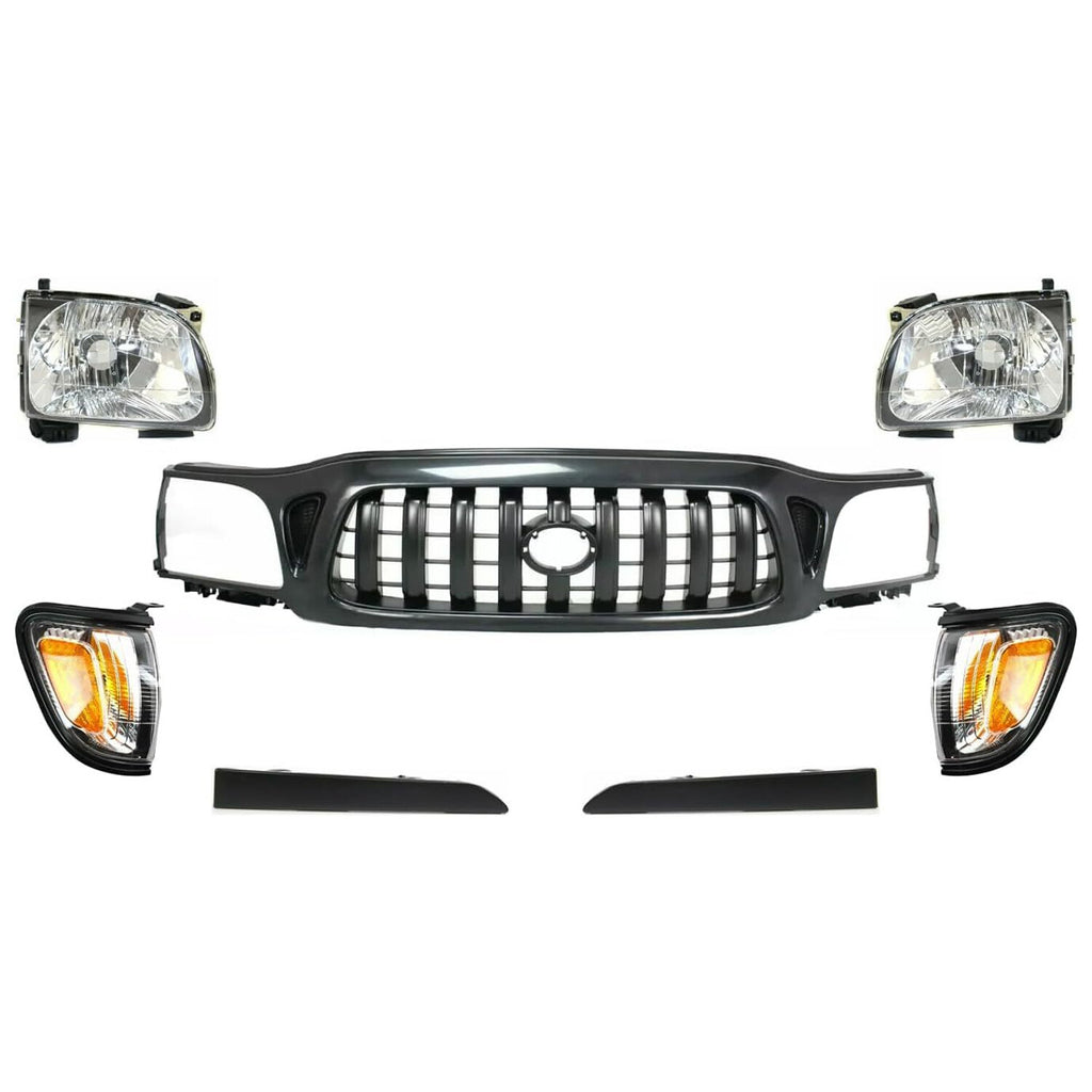 Front Grille Assembly Kit 7pcs For 2001-2004 Toyota Tacoma with Headlight Filler