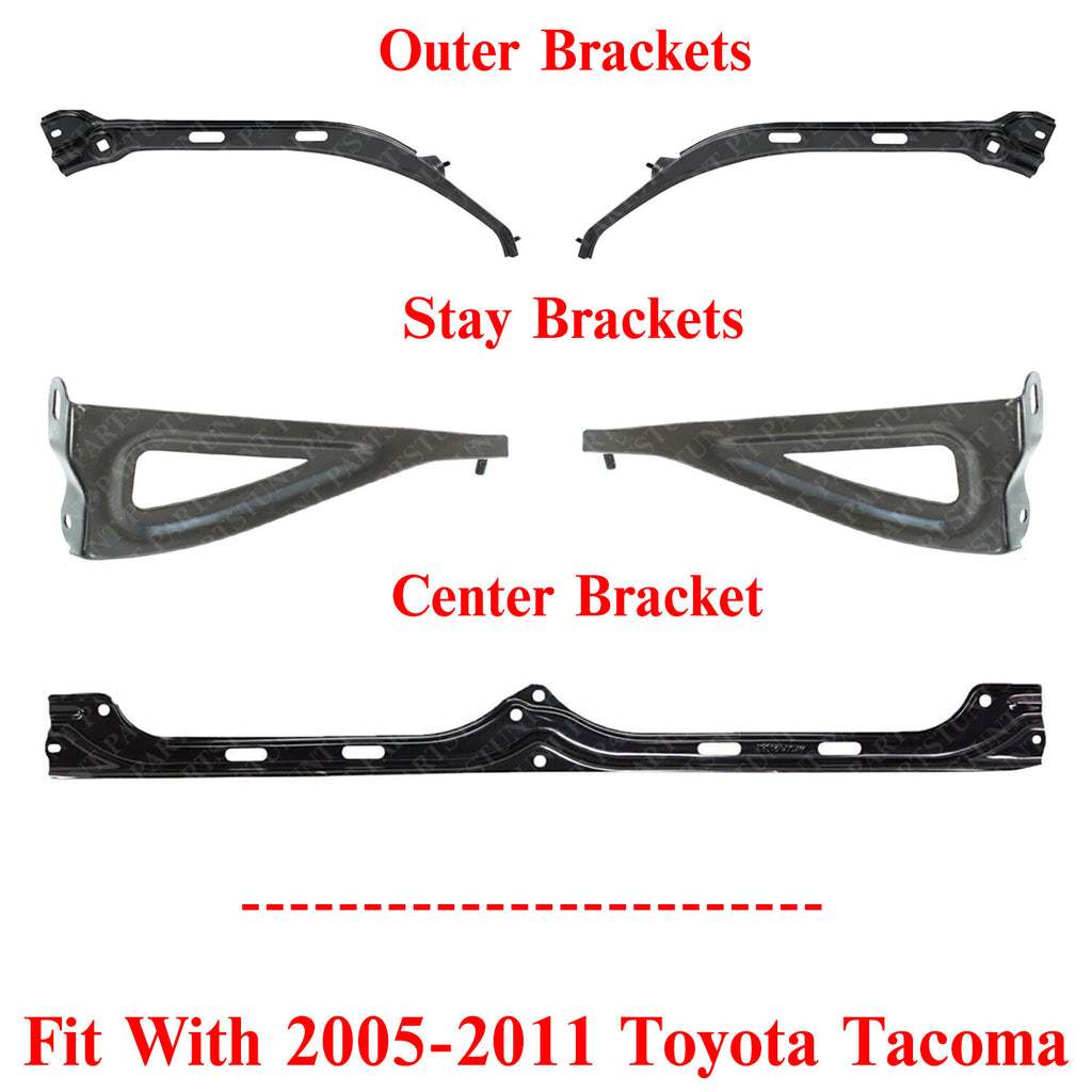 Front Bumper Outer + Centre + Stay Brackets For 2005-2011 Toyota Tacoma