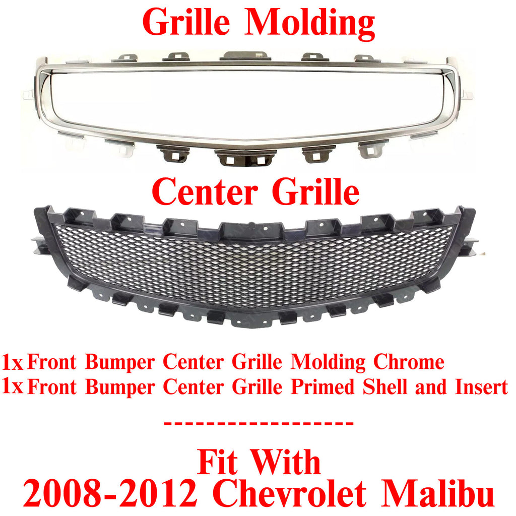 Front Bumper Center Grille + Chrome Molding For 2008-2012 Chevrolet Malibu