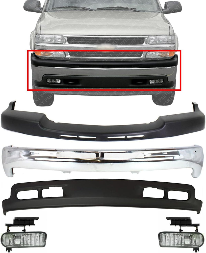 Front Bumper+Upper Cap+Valance +Fog lights For 2001-2002 Silverado 2500HD 3500HD