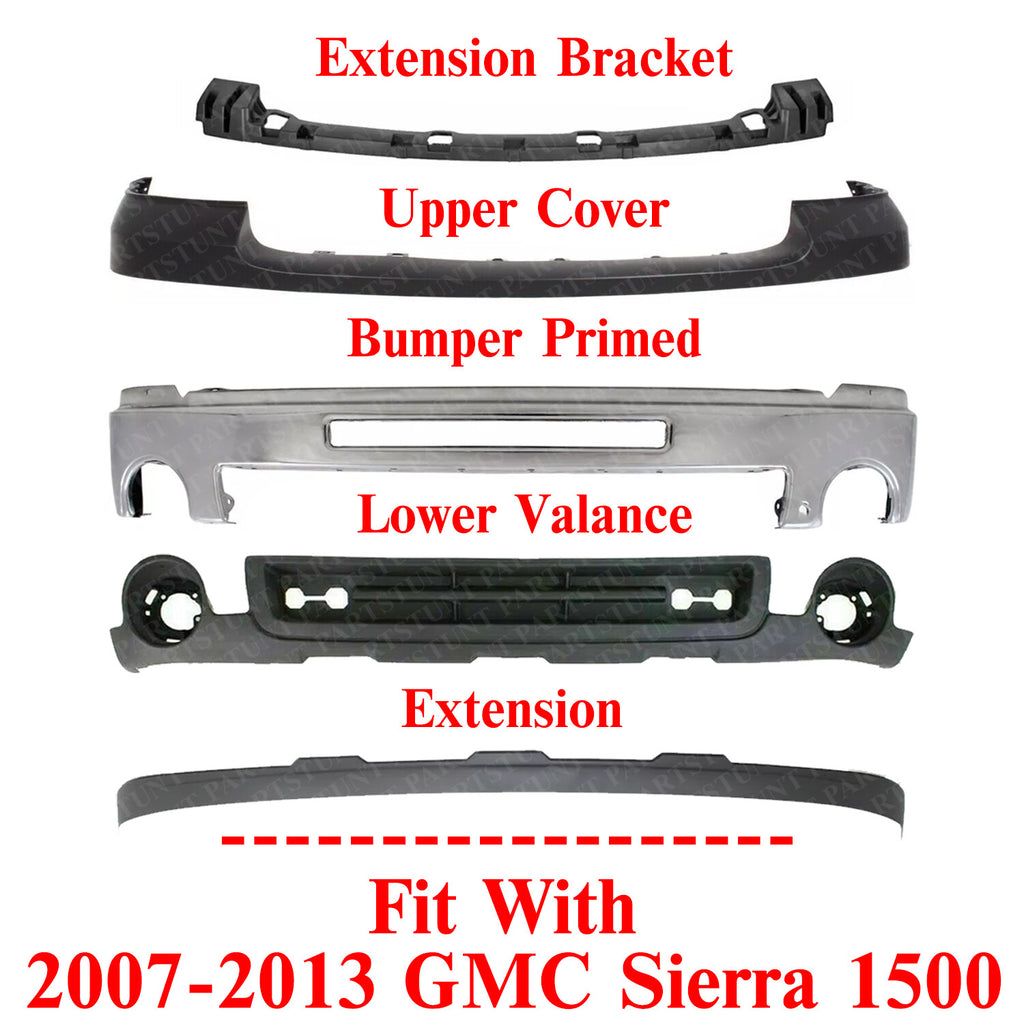 Front Bumper Chrome Steel Complete Kit For 2007-2013 GMC Sierra 1500 Pickup