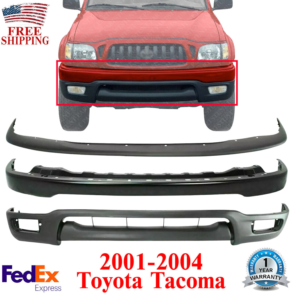Front Bumper Primed Steel + Filler + Lower Valance For 2001-2004 Toyota Tacoma