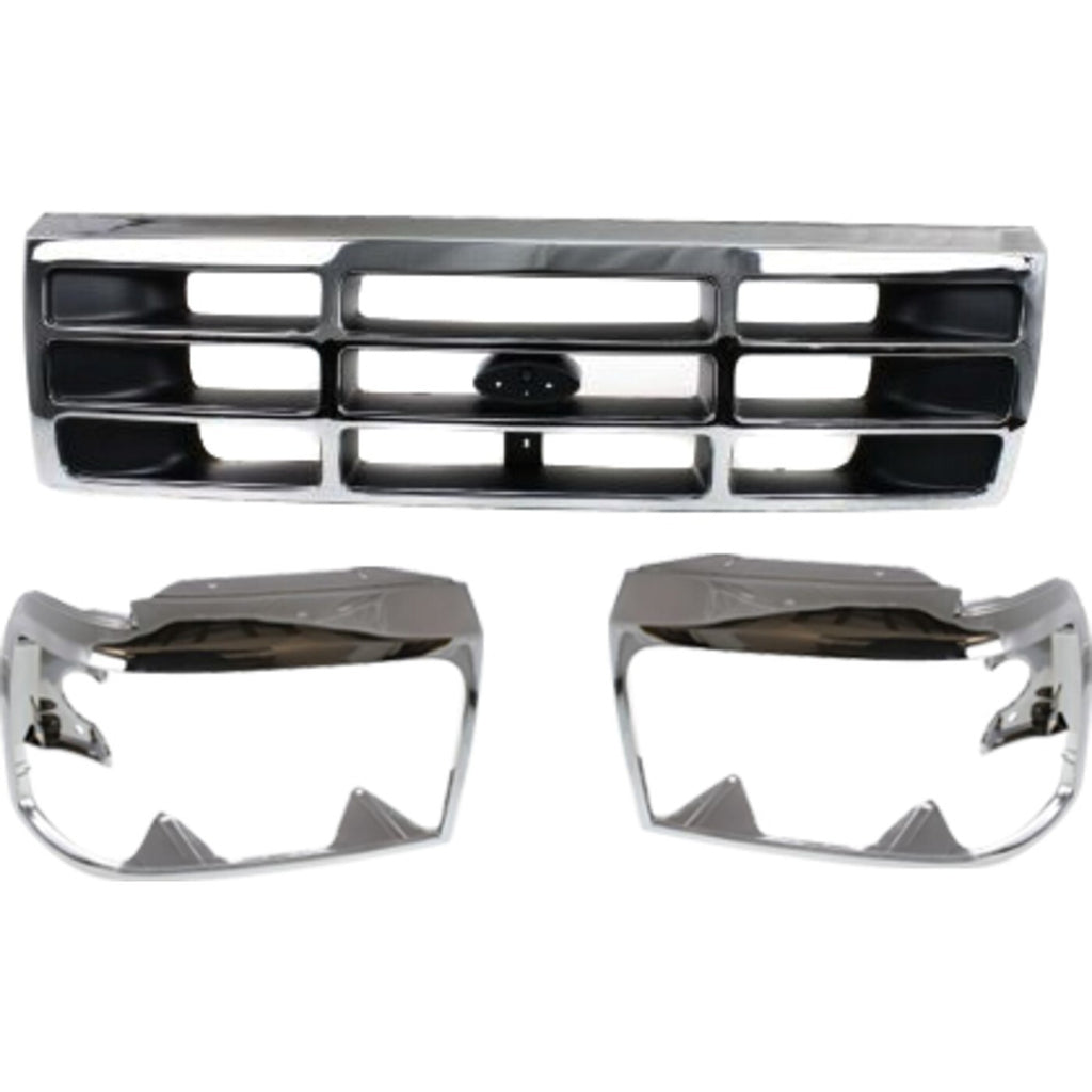 Front Chrome Grille with Headlight Doors Kit For 1992-1996 Ford F-150 Bronco