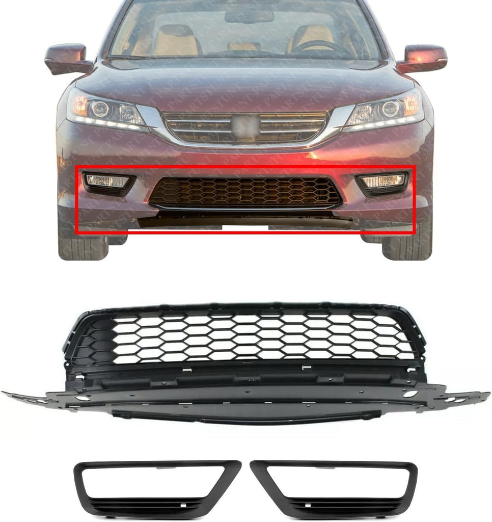 Front Bumper Lower Grille + Fog Light Covers Primed For 2013-2015 Honda Accord