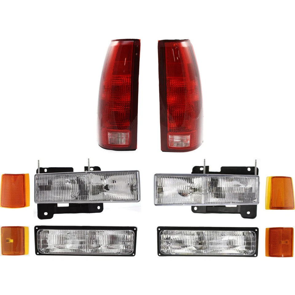 Front Grille + Fillers +Headlights Kit +Tail Lights For 1994-2000 GMC C/K Series