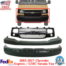 Load image into Gallery viewer, Front Bumper Primed + Upper Cover Textured + Grille For 03-17 Chevy Express Van