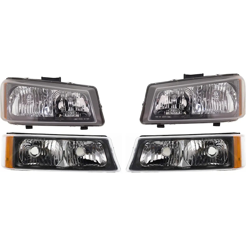 Front Bumper Chrome Steel Kit w/ Headlights Grille For 2003-2006 Silverado 1500