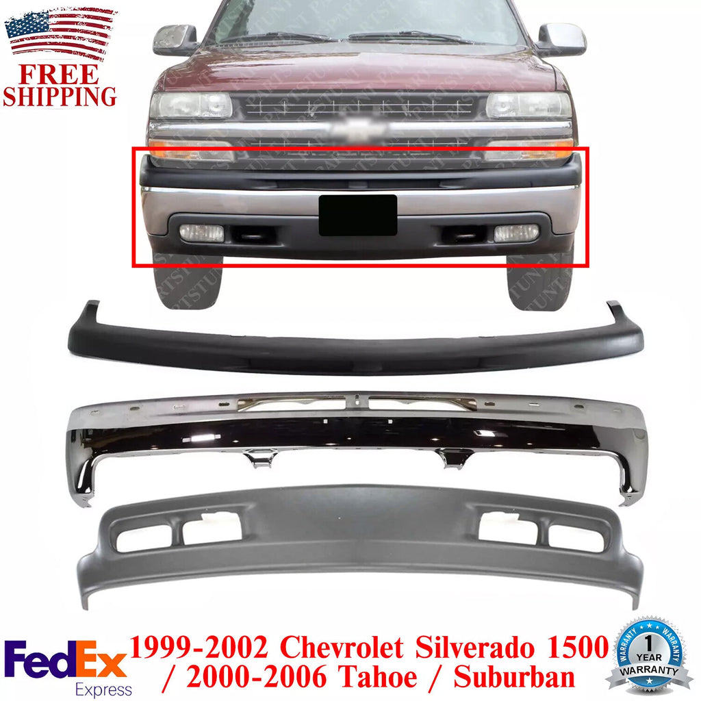 Front Bumper Chrome Steel Kit For 1999-2002 Silverado 1500/Tahoe Suburban