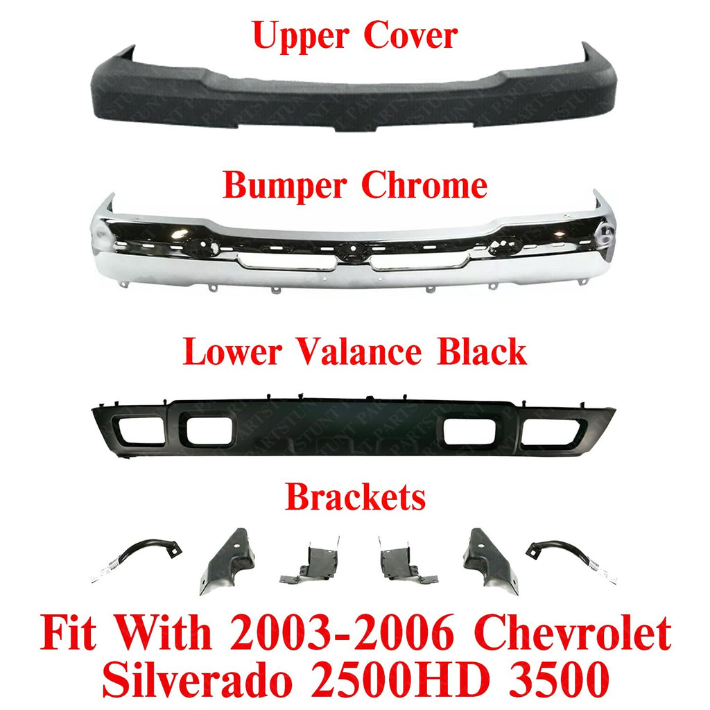Front Chrome Bumper Kit with brackets For 2003-2006 Chevy Silverado 2500HD 3500