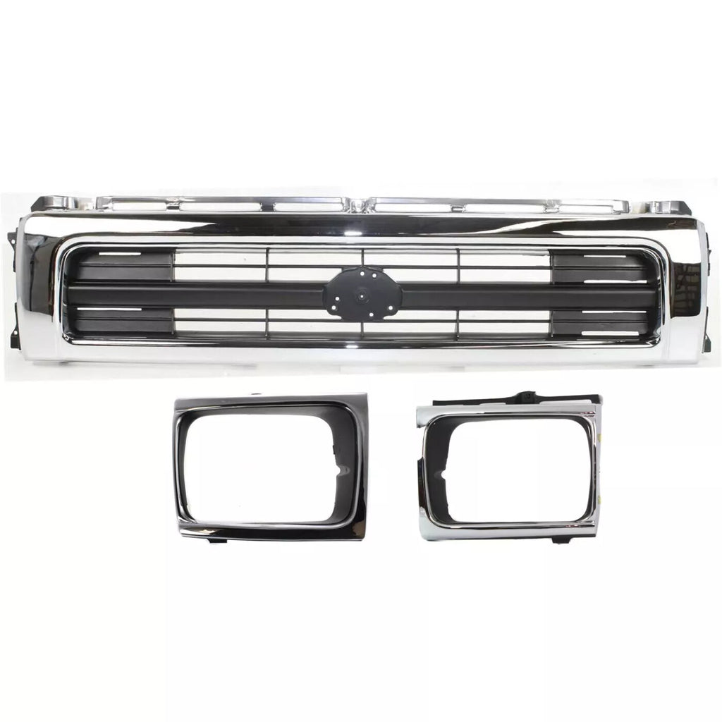 Front Grille & Headlight Bezels Chrome For 1992-1995 Toyota Pickup 4WD