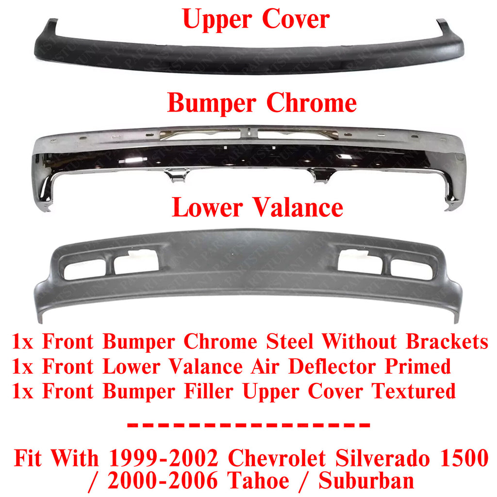 Front Bumper Chrome Steel Kit For 1999-2002 Silverado 1500/Tahoe Suburban