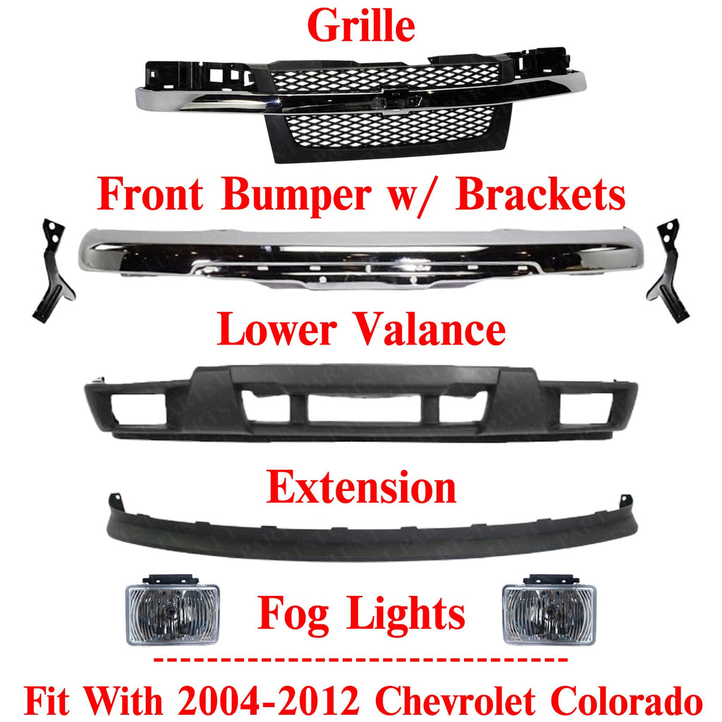 Front Chrome Bumper Kit + Fog Lights For 2004-2012 Chevy Colorado