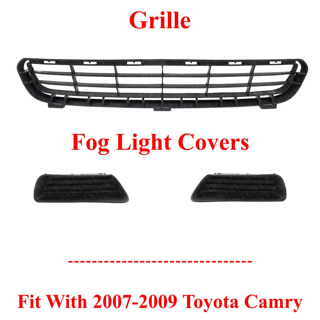 Front Bumper Grille Assembly + Fog Covers For 2007-2009 Toyota Camry