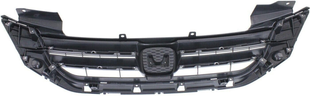 Front Bumper Cover Primed + Upper & Lower Grill For 2013-2015 Honda Accord Sedan