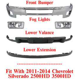 Front Bumper Chrome Steel Kit For 2011-2014 Chevrolet Silverado 2500HD 3500HD