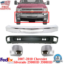 Front Bumper Chrome +Valance +End Caps For 2007-10 Chevy Silverado 2500HD 3500HD