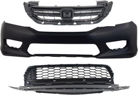 Front Bumper Cover Primed + Upper & Lower Grill For 2013-2015 Honda Accord Sedan