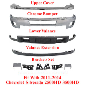 Front Bumper Kit + Brackets Set For 2011-2014 Chevrolet Silverado 2500HD 3500HD