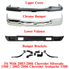 Front Bumper Chrome Steel Kit w/Brackets For 2003-2006 Chevrolet Silverado 1500