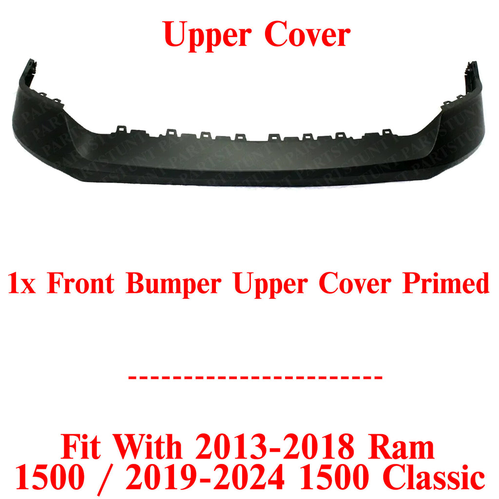Front Bumper Upper Cover Primed For 2013-2024 Dodge Ram 1500
