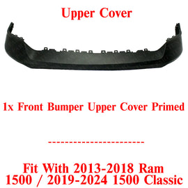 Front Bumper Upper Cover Primed For 2013-2024 Dodge Ram 1500