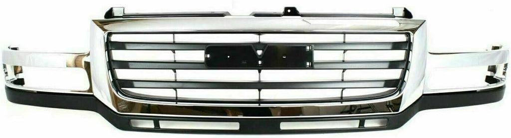 Front Bumper Chrome Kit + Grille + Lights for 2003-2006 GMC Sierra 2500HD 3500