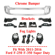 Load image into Gallery viewer, Front Bumper Chrome + Brackets + Fog Light For 11-16 Ford F-250 F-350 Super Duty
