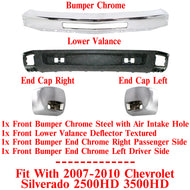 Front Bumper Chrome +Valance +End Caps For 2007-10 Chevy Silverado 2500HD 3500HD