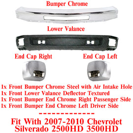 Front Bumper Chrome +Valance +End Caps For 2007-10 Chevy Silverado 2500HD 3500HD