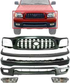 Front Bumper Primed Kit +Grille + Fog Lights LH & RH For 01-04 Toyota Tacoma 4WD