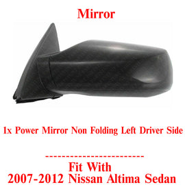 Front Power Mirror Left Driver Side Primed For 2007-2012 Nissan Altima Sedan