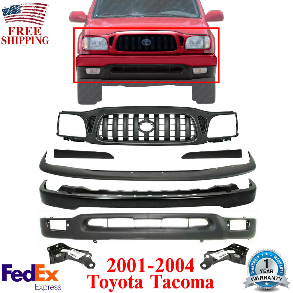 Front Bumper Primed Kit With Brackets +Grille+Filler For 2001-2004 Toyota Tacoma