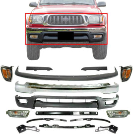 Front Bumper Chrome Kit +Brackets+Retainer+Lamps Set For 2001-2004 Toyota Tacoma