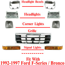 Load image into Gallery viewer, Front Grille Chrome + Headlight &amp;Corner Lamps + Bezels For 1992-97 Ford F-Series