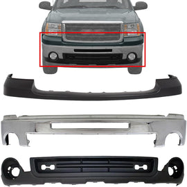 Front Bumper Chrome + Upper Cover + Valance For 2007-2010 GMC Sierra 2500HD 3500