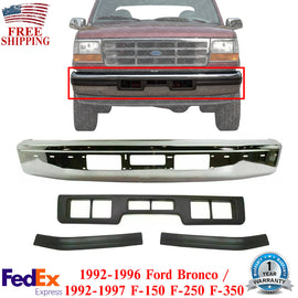 Front Bumper Chrome + Bumper Molding For 92-97 Ford F-150-350 /92-96 Ford Bronco