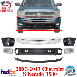 Front Bumper Kit +Valance +Fog Lights + End Cap For 2007-13 Chevy Silverado 1500