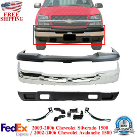 Front Bumper Chrome Steel Kit w/Brackets For 2003-2006 Chevrolet Silverado 1500