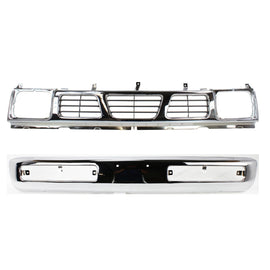 Front Bumper Chrome Steel + Grille Shell and Insert For 1996-1997 Nissan Pickup