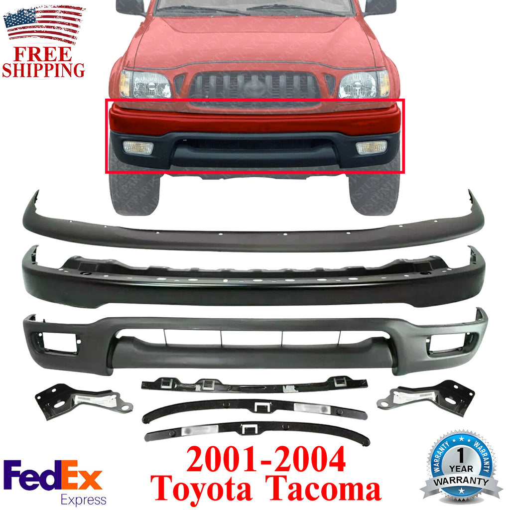 Front Bumper Primed Kit With Brackets & Retainer Pair For 01-04 Toyota Tacoma