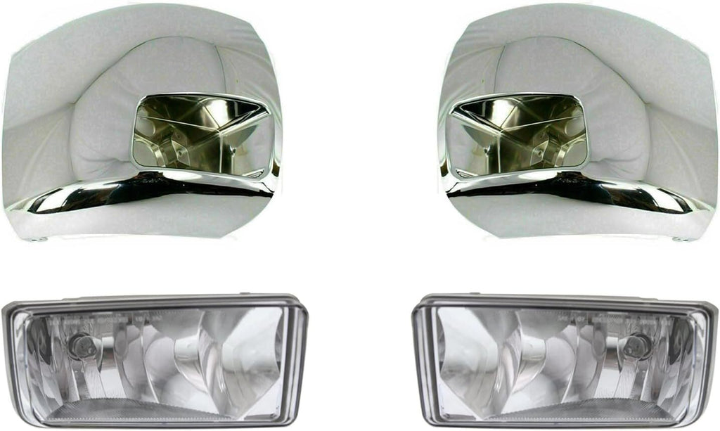 Front Bumper Chrome End Caps + Fog Lights For 07-10 Chevy Silverado 2500HD 3500