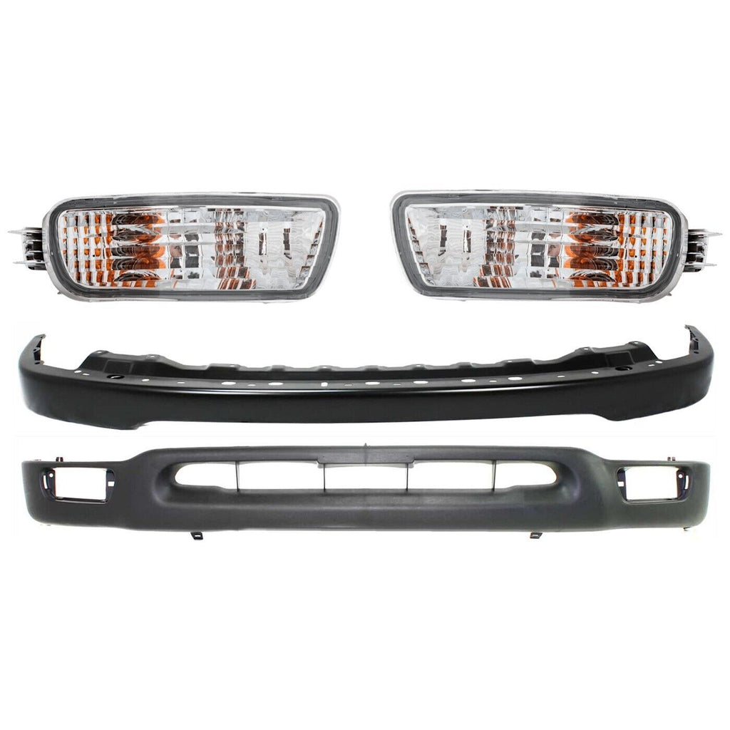 Front Bumper Kit Primed + Grille + Headlights For 2001-2004 Toyota Tacoma 2WD