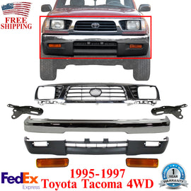 Front Bumper Chrome Steel Kit +Grille +Signal Lights For 1995-1997 Toyota Tacoma