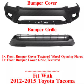 Front Bumper Cover + Lower Grille Textured For 2012-2015 Toyota Tacoma
