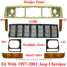 Load image into Gallery viewer, Header Panel Grille Headlight Bezel Park &amp; Corner Lights For 97-01 Jeep Cherokee