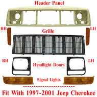 Header Panel Grille Headlight Bezel Park & Corner Lights For 97-01 Jeep Cherokee