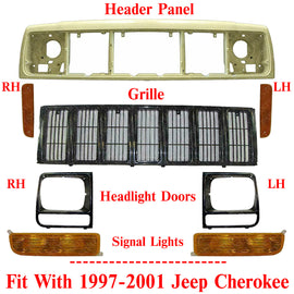 Header Panel Grille Headlight Bezel Park & Corner Lights For 97-01 Jeep Cherokee