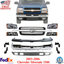 Load image into Gallery viewer, Front Bumper Chrome Steel Kit w/ Headlights Grille For 2003-2006 Silverado 1500