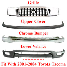 Load image into Gallery viewer, Front Bumper Chrome + Valance + Upper Filler + Grille For 2001-04 Toyota Tacoma