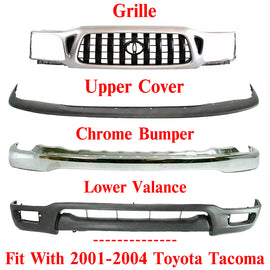Front Bumper Chrome + Valance + Upper Filler + Grille For 2001-04 Toyota Tacoma